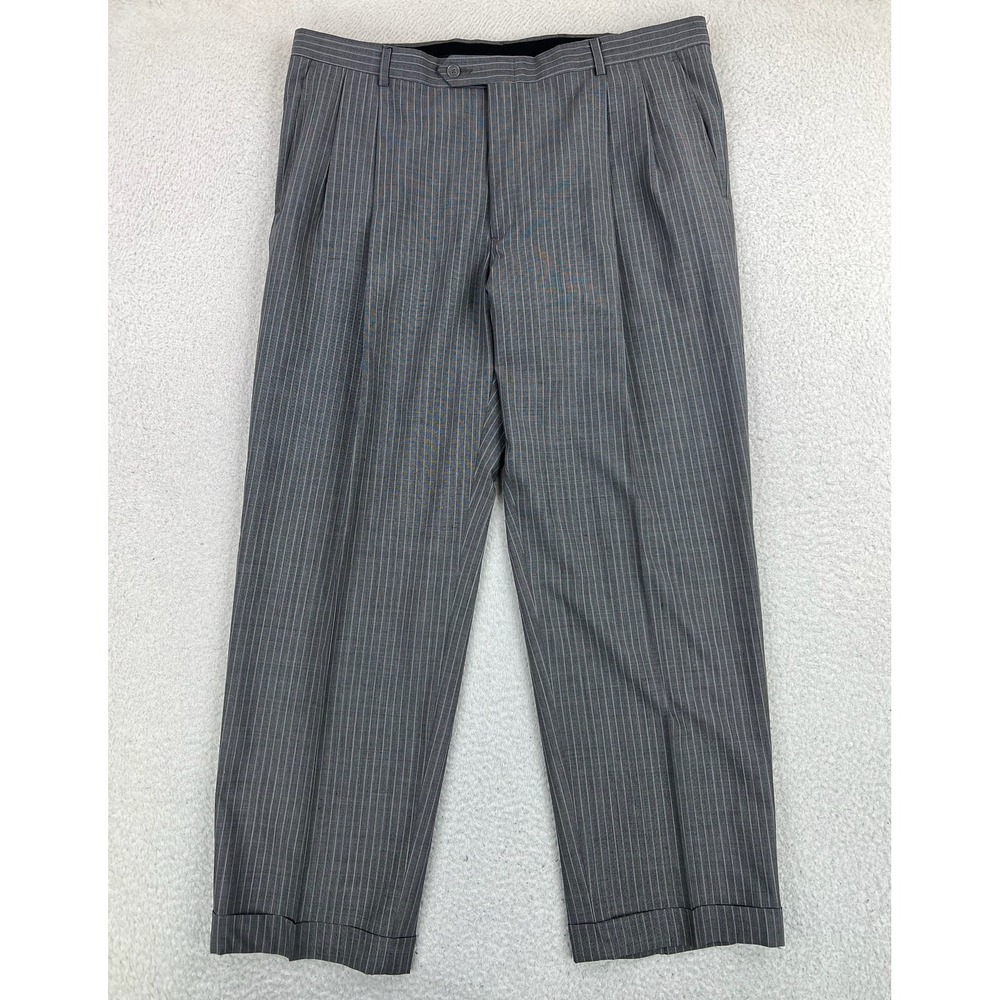 Hart Schaffner Marx Gold Dress Pants Mens 38x29 Gray Classic Fit Wool Stripe